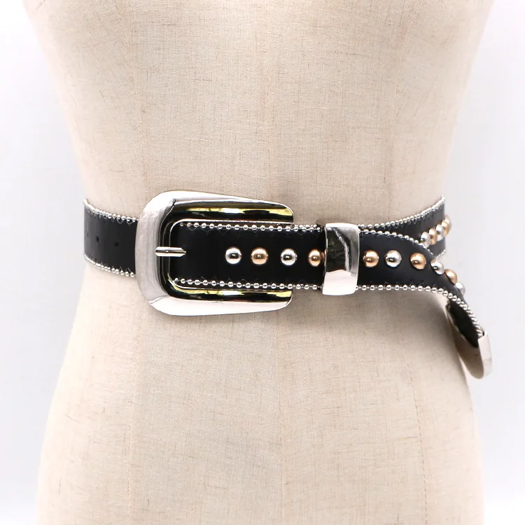 2018 Punk Studded Jean Belt European Ladies Hip Hop Rivet Mirror Buckle