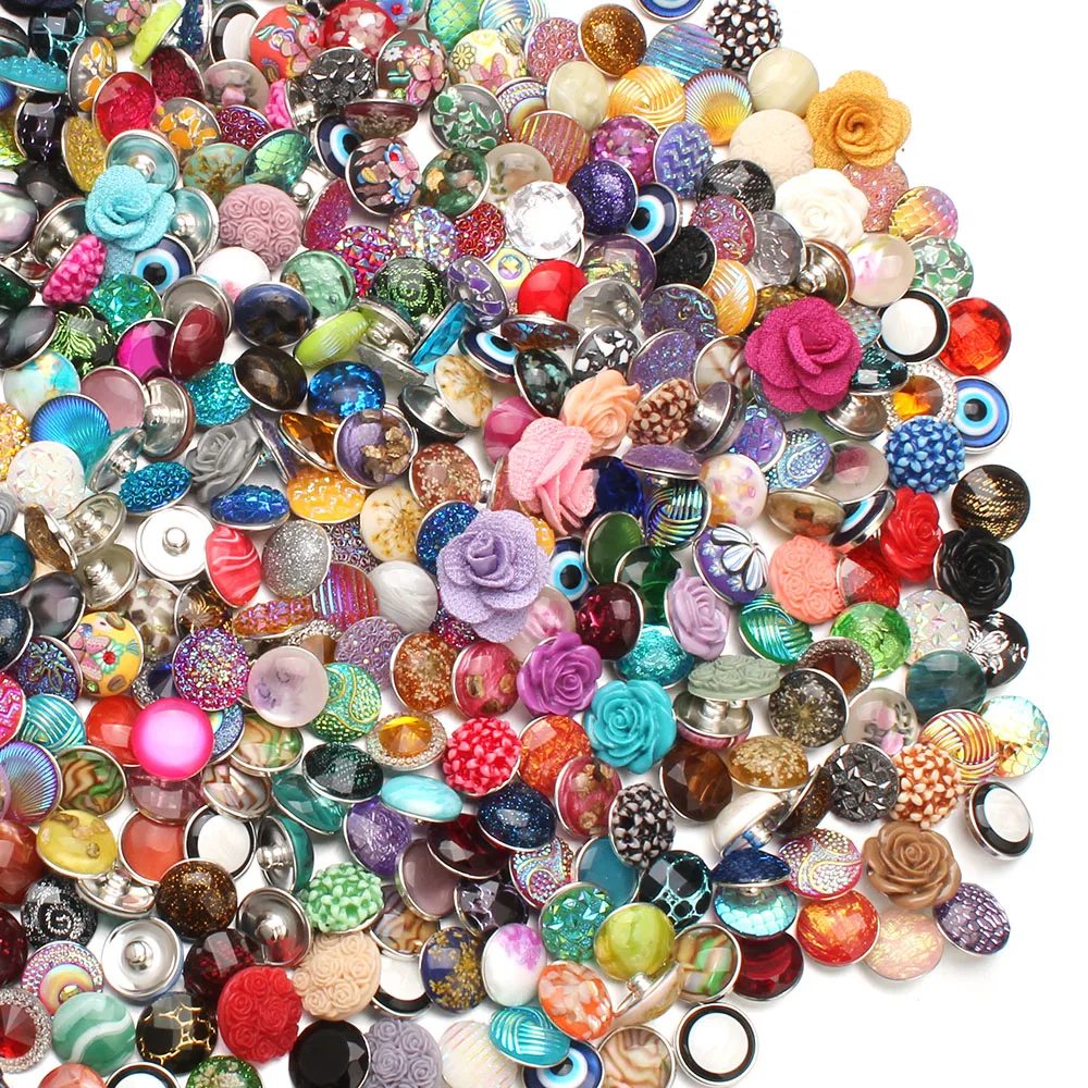 50pcs/lot Mixed Style Snap Jewelry Colorful Crystal Round 18mm Resin