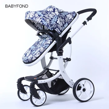 

2020 EU Stroller Brand luxury Baby Stroller 2 In 1 High Landscape Three-dimensional Four Round Carts Golden Frame 9 Colors