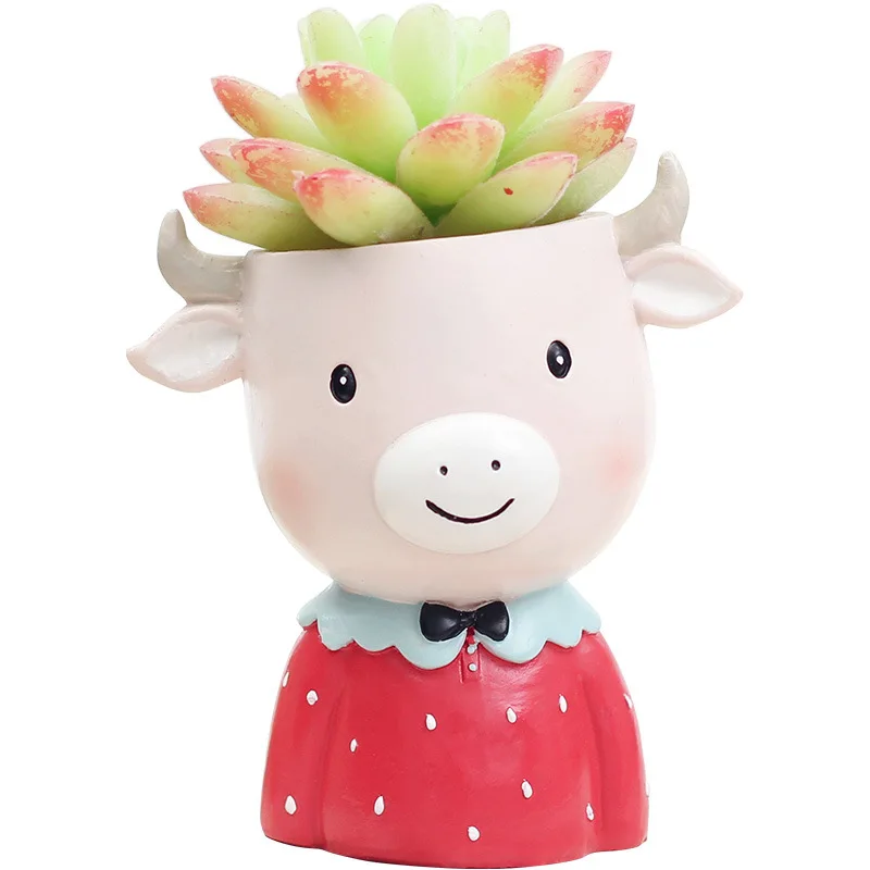 

Cute Cartoon Animal Ranch Succulent Flowerpot Mini Bonsai Cactus Flower Pot Green Potted Plant Desktop Ornament Home Garden Deco