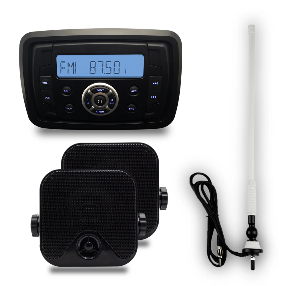 Waterproof Marine Bluetooth Stereo Motorcycle Audio Radio MP3 Player UTV ATV Sound System+ 4inch