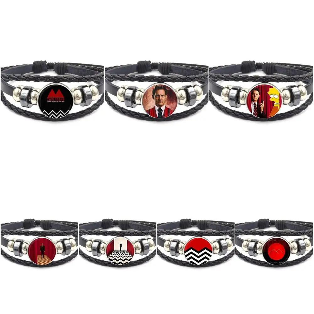 

EJ Glaze Antique Vintage Glass Black Leather Bracelet Bangle Women Jewelry For Girls Gift Twin Peaks