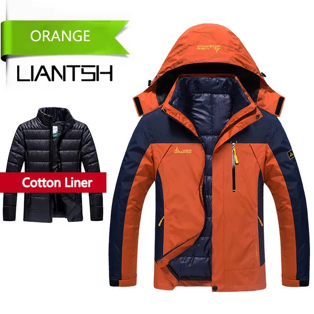 

2017 New Men's Winter Warm 2 Pieces Fleece Waterproof Polar Jacket Outdoor Sports Brand Coats Hiking Camping Skiing Male Jackets