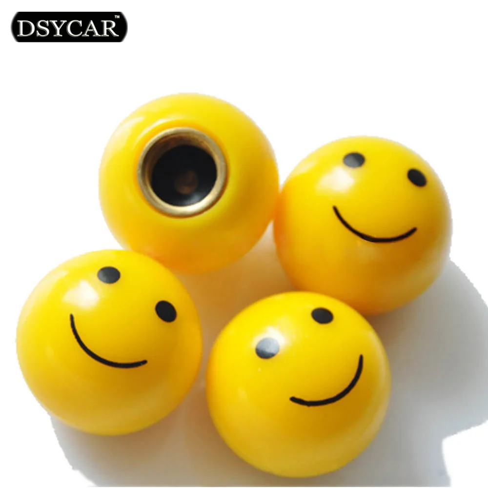 DSYCAR 4pcs/lot High Quality Car Truck Motorcycle Tire Air Valve Cap Tyres Wheel Dust Stems Smile face caps Bolt in Type Valve