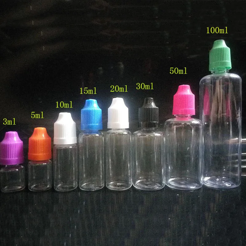 100pcs Empty E Liquid bottle 3ml 5ml 10ml 15ml 20ml 30ml 50ml 100ml PET Plastic Dropper Bottle with ChildProof Cap Nail Gel