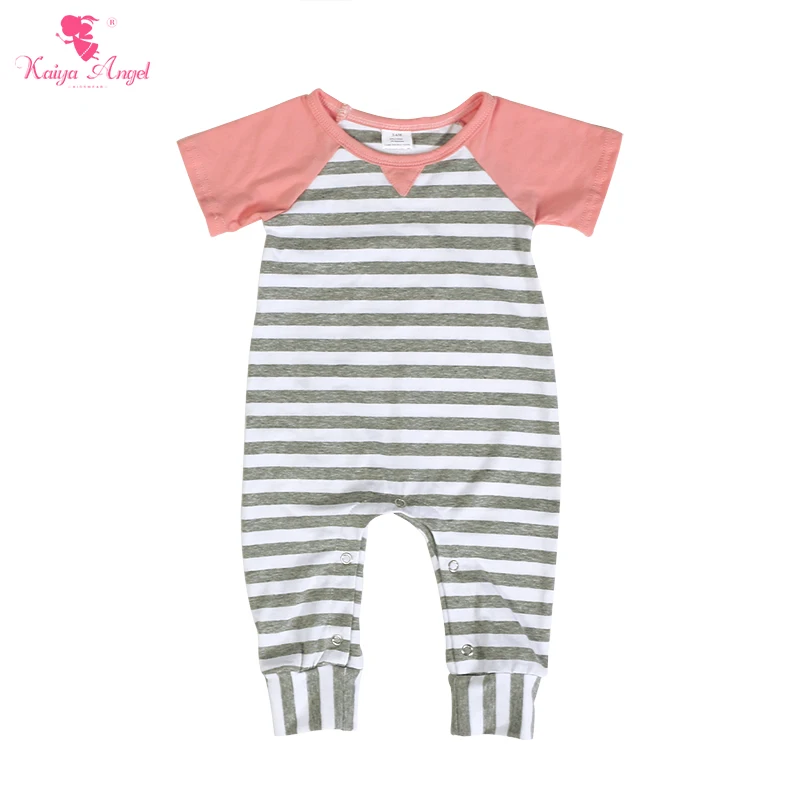 Kaiya Angel Newborn Baby Spring Hemp Ash Striped Cotton Rompers Summer