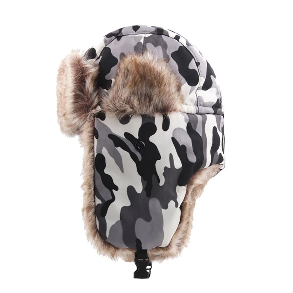 Cycling Cap Ski cap Winter Hat Russian Ski Hat Plush Earmuffs Padded Flat Cap Outdoor windproof warm artifact #2o26 (2)