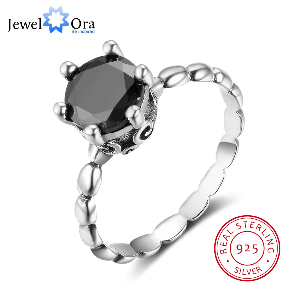 

Solid 925 Sterling Silver Female Ring 8MM Hexagon Black Cubic Zirconia Rings For Women Party Fashion Jewelry (JewelOra RI102835)