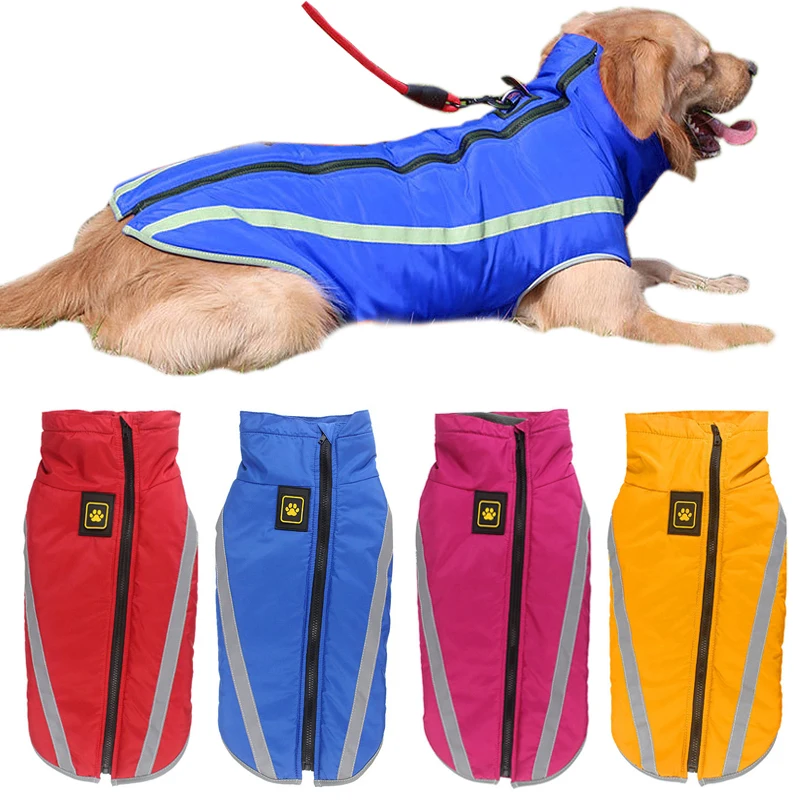 Зимняя теплая одежда для больших собак, Светоотражающий Жилет для больших собак, водонепроницаемая куртка для собак, золотистый ретривер, одежда для бульдога