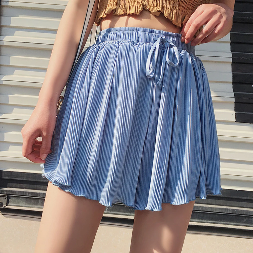 

Шорты женские летние из полиэстера, с высокой талией, широкие, со складками