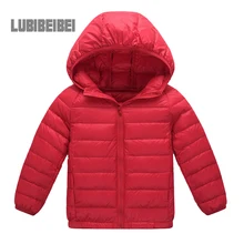 The new 2016 winter warm down jacket children, boys and girls children’s clothing solid color thin hooded down jacket Age 2-12T
