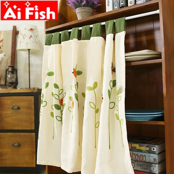 

American pastoral towel embroidered ladybug cabinet bay window kitchen Half curtain tab top design dust partition Panels QT049#4