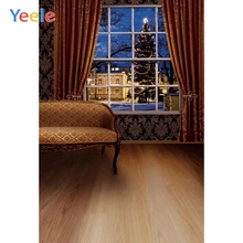 Yeele  Photography Backdrops Interior Sofa Window Outside Red Curtain Christmas Photographic Backgrounds For The Photo Studio