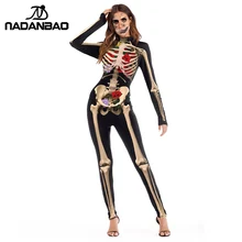 NADANBAO Роза механический костюм с изображением костей Косплей страшные костюмы для женщин Пурим карнавальный Скелет Зомби Череп цветочный боди