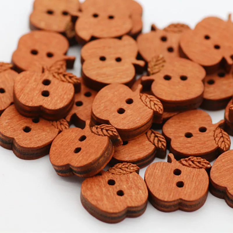 

50pcs/bag Apple Style 2 Holes Wooden Buttons Sewing DIY Craft Natural Wood Buttons Exquisite DIY Accessories For Girls & Kids