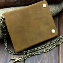 Винтажный Байкер водитель грузовика мотоцикл кожа Двойные оснастки бумажник W/цепь