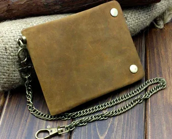 

Vintage Biker Trucker Motorcycle Leather Bifold Snap Wallet W/ Chain