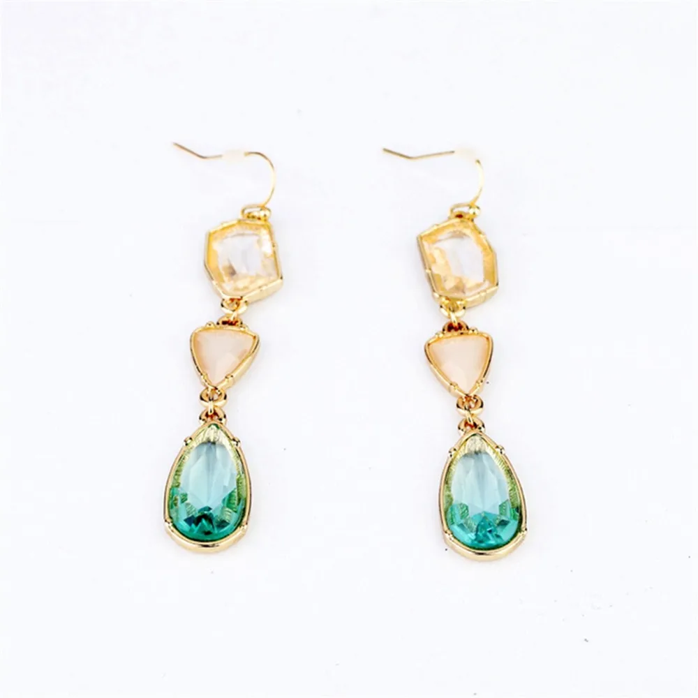 

Gold Color Semi-Precious Stone Crystal Drop Earrings 1 Pair Bohemia Style Long Dangle Earrings For Women girl Jewelry