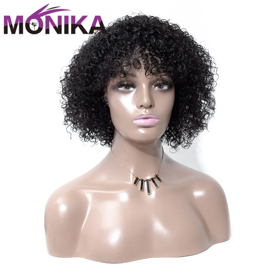Monika 130% Плотность 12 дюймов перуанский парик короткий кудрявый не Реми женский их