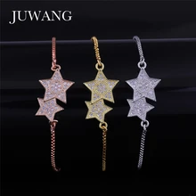 JUWANG, женские модные браслеты со звездами, браслеты, серебро, золото, цвет AAA, циркон, для девушек, регулируемые, на год, ювелирное изделие, подарок