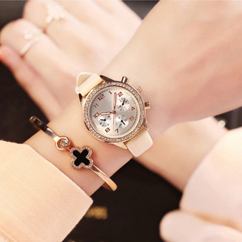

Fashion Rhinestone Leather Strap Watch Ladies Female Water Resistance Wristwatch Quartz Clock Women's Casual Quartz watch
