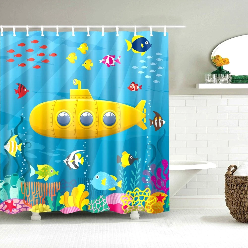 Dafield cortina de ducha para niños, diseño divertido y búho, Submarino, pez, pato, Animal de dibujos animados, mapa del mundo, para Baño|Cortinas de ducha| -