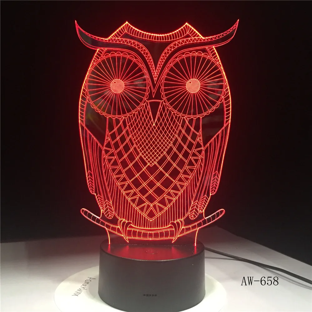 Kawaii Сова 3D ночник 7 цветов изменить светодиодный стол настольные лампы Art Домашний ребенок Спальня спальный декор для отдыха и вечеринок