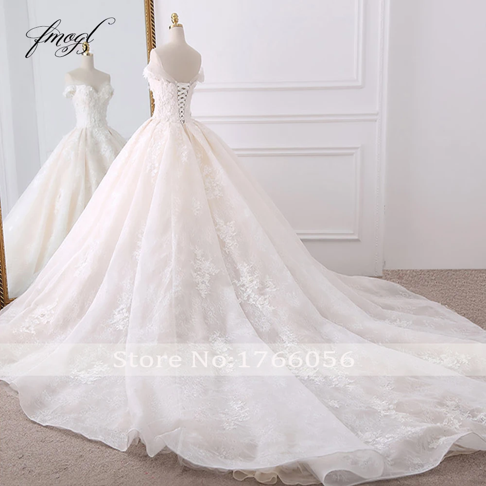 US $241.39 Fmogl Sexy Sweetheart Lace Ball Gown Wedding Dresses 2020 Applique Beaded Flowers Chapel Train Bride Gown Vestido De Noiva