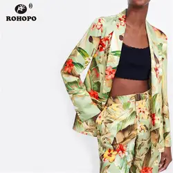 ROHOPO осенний женский винтажный блейзер с цветочным принтом для офиса, женская мода, с принтом, тонкая верхняя одежда # OYK9670
