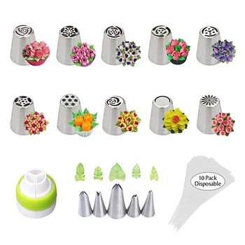 

15 Pcs Stainless Steel Icing Piping Tips Set Russian Nozzle For Cream Flower Fondant Cupcake Cake Decorating Tools Pastry bags
