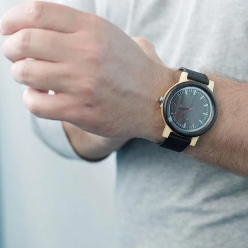 BOBO BIRD M13 Ebony Wooden Analog Wristwatch Black Leather Quartz Men Watches Casual Gift for Men