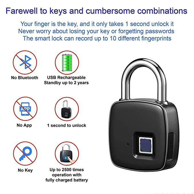 USB Перезаряжаемые сканер отпечатков пальцев Смарт ключа RFID IP65 Водонепроницаемый Анти-кражи замок безопасности для рюкзак багажный велосипед для офиса