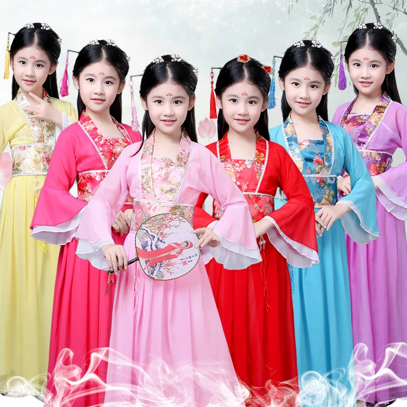 Chinese Hanfu Dress Fairy Folk Dance Costumes For Kids Traditional Chinese Tang Ancient Costume Classical Children Kid Girls