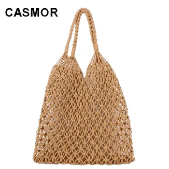 

CASMOR Women Straw Over Size Totes 2019 Summer Rattan Knitting Woven Shoulder Bag Travel Beach Bohemia Female Handbags