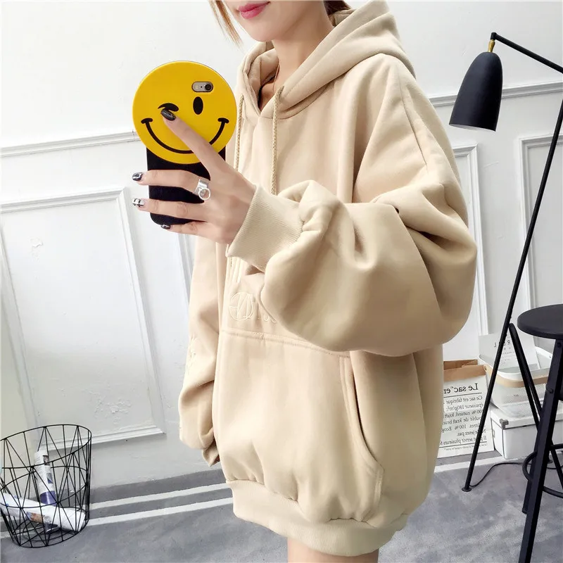 الخريف الشتاء ملابس النساء 2018 جديد طويل الأكمام مقنعين الإناث هوديس وبلوزات زائد المخملية فضفاض السيدات معطف قمم cw577