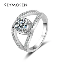 KEYMOSEN New Design hot sale Fashion Alloy Crystal Rings White Color Infinity Ring Statement jewelry Wholesale