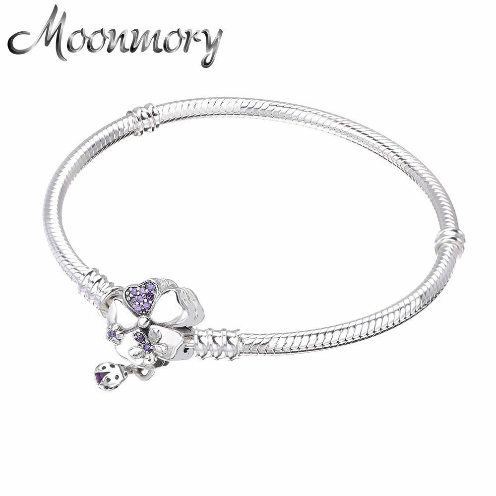 925 Sterling Silver Wildflower Meadow Clasp European Charm Bracelet 925 Sterling Silver Wildflower Meadow Clasp European Charm Bracelet