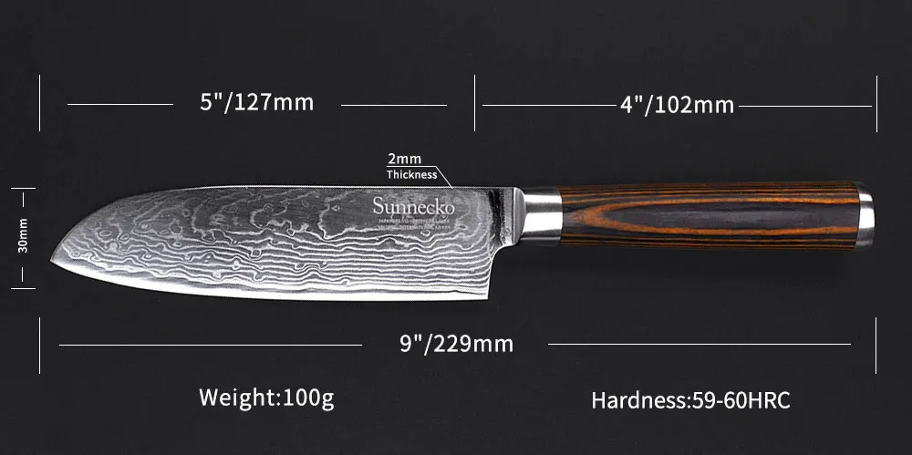 SUNNECKO Premium 5 дюймов нож Santoku Дамасская сталь кухонные ножи японский VG10 Core Blade острый для мяса резак Pakka деревянная ручка