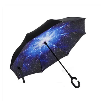 

Windproof Reverse Folding Double Layer inverted car Umbrella Self Stand upside down women's rain umbrella c handle drop shipping