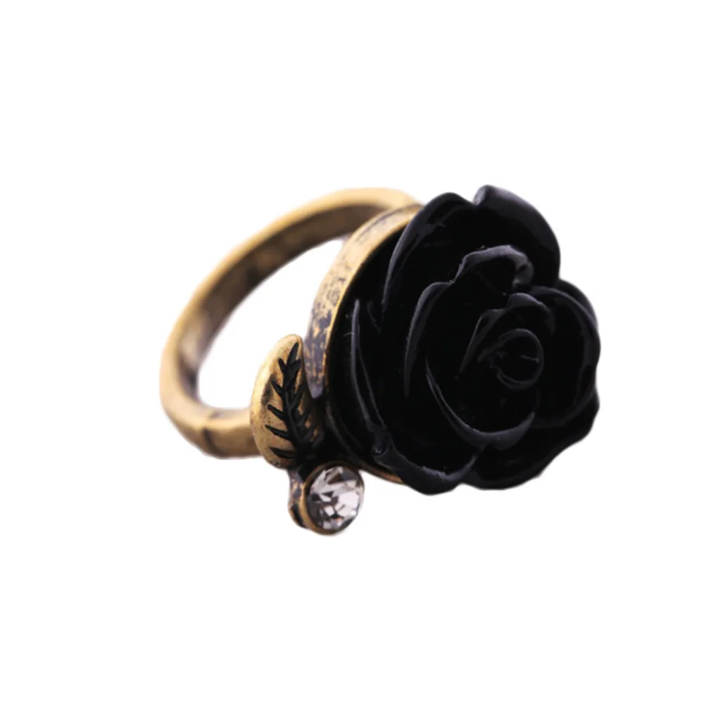 

Charming Retro Jewelry Rose Flower Shaped Imitation Rhinestones Woman Ring 3 Colors