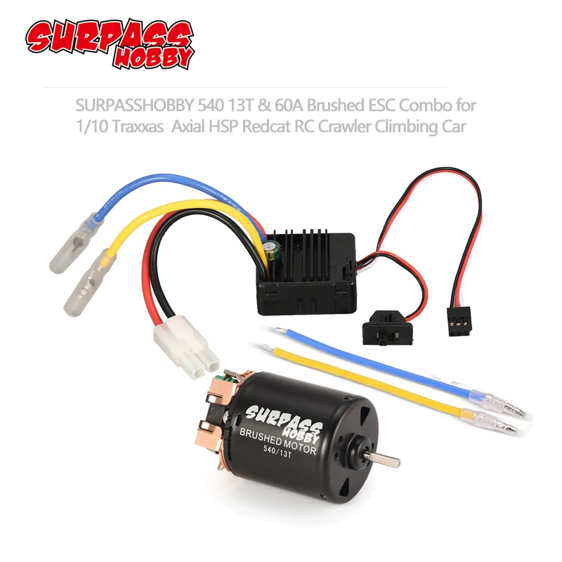 

SURPASS HOBBY 540 13T 17T 21T 23T 27T 35T 45T Brushed Motor with 60A ESC 5V/2A BEC for 1/10 RC Off-road Racing Car Truck