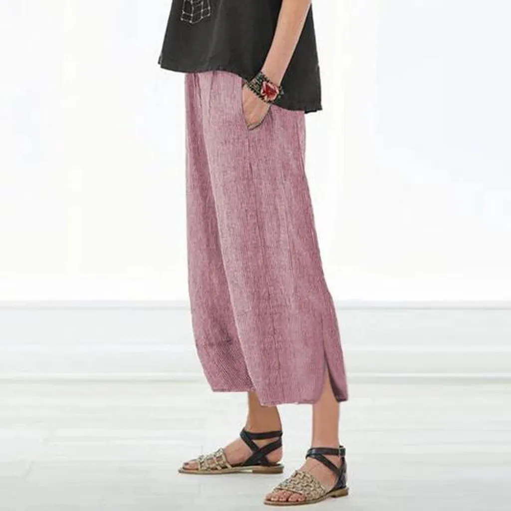Womens Casual Plus Size Solid Female Trousers Pocket Elastic Waist Loose Pants Cargo Pants Women Pantalon Femme Pantalones Mujer