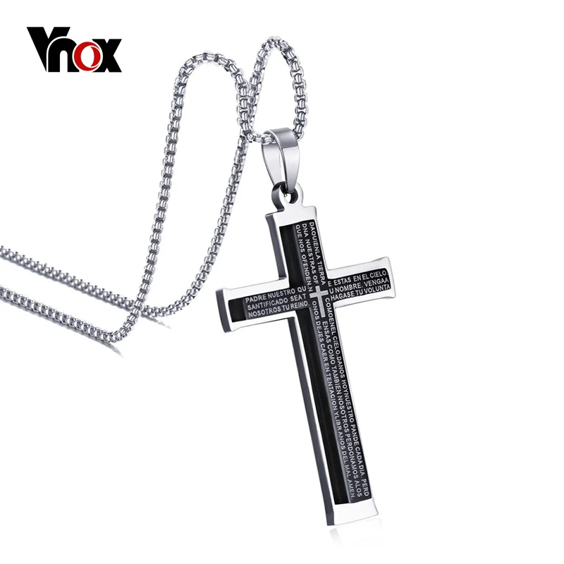 Vnox ювелирные изделия унисекс из нержавеющей стали Espana Библия молитва ожерелье крест кулон для мужчин женщин черный 24 дюйма цепи