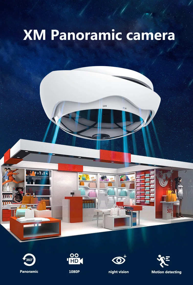  5MP XM 360 degre panoramic Wireless Panoramic Camera Network WiFi Fisheye Security IP Camera Built-