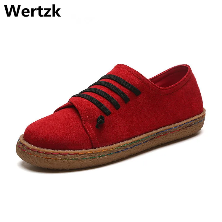 

Wertzk 2018 Spring Causal Flat Women Single Shoes Lace-Up Soft face Canvas Shoes Comfort Shallow Mouth Student Loafers S251