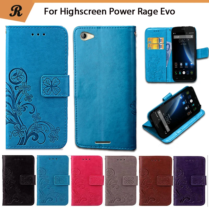 

Flip Case For Highscreen Power Rage Evo Cover Luxury PU Leather Wallet Card Slot Stand Function Embossing Case Shell With Strap