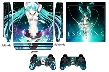 

Miku Q232 Vinyl Skin Sticker Protector for Sony PS3 Slim PlayStation 3 Slim and 2 controller skins Stickers