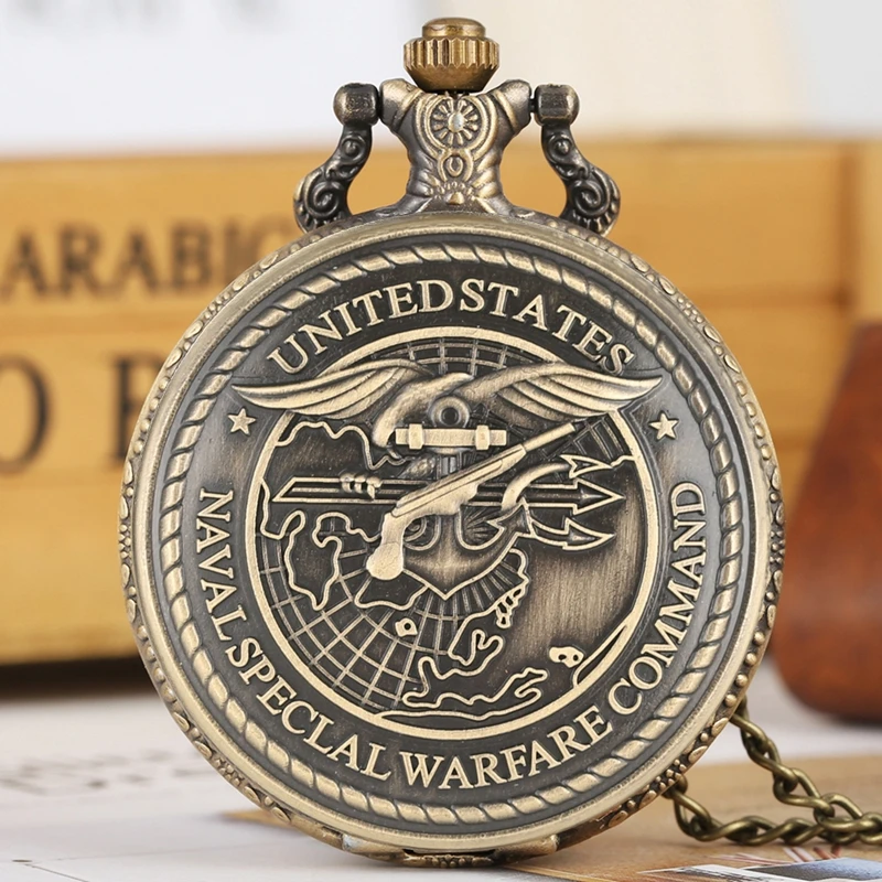 

United States Navy Special Warfare Command Quartz Pocket Watch Retro US Navy Seals Necklace Pendant Chain FOB Watch Clocks Gifts