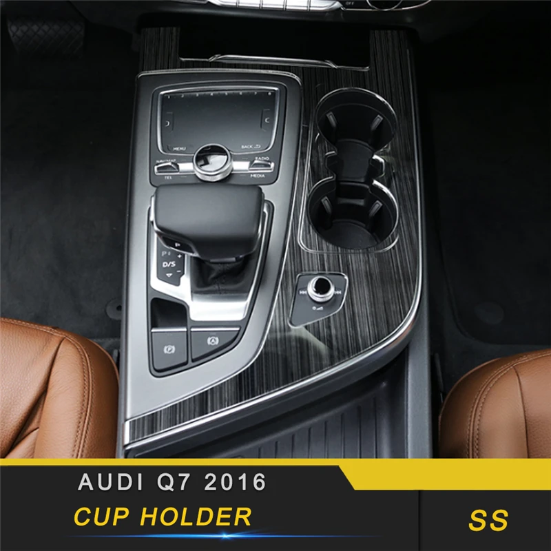 

For Audi Q7 2016 Car Styling Middle Console Cup Holder Panel Cover Trim Frame Sticker Interior Accessories