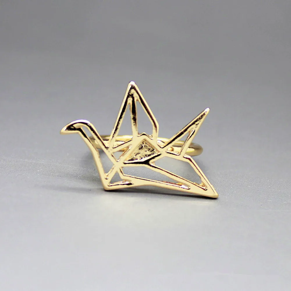 New Fashion 3 colors Cute Animal Ring Origami Crane Rings for Women Girls Bird Crane jewelry
